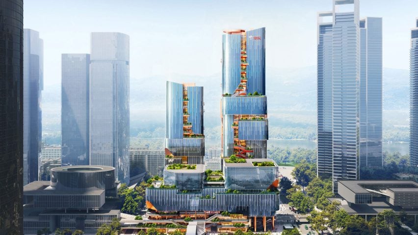 Ole Scheeren reveals plans for Shenzhen skyscrapers with “waterfall” facades