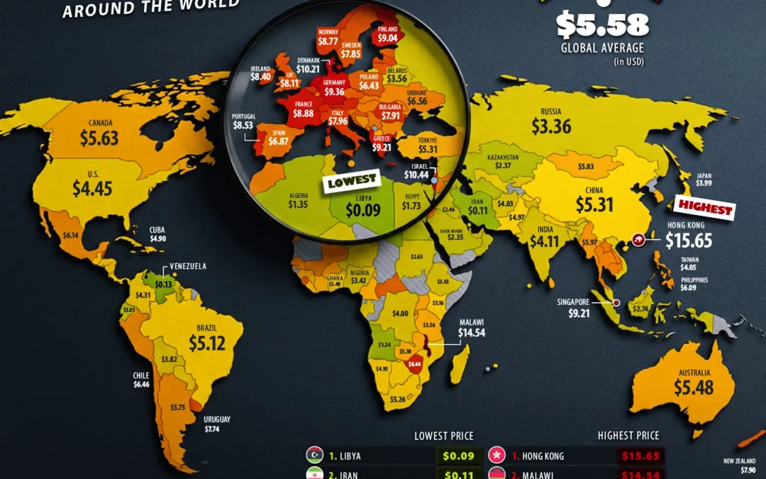 Mapped: Gas Prices Worldwide, From $0.09 to $15.65